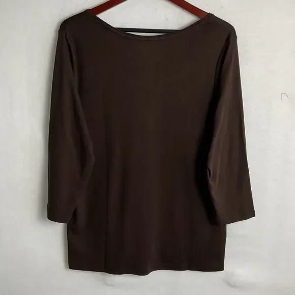 Pima Cotton Charter Club Womens Size 2X Brown Long Sleeve Shirt - Picture 3 of 7